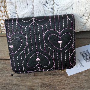 Luv Betsey by Betsey Johnson Wallet. Black with embroidered hearts. NWT